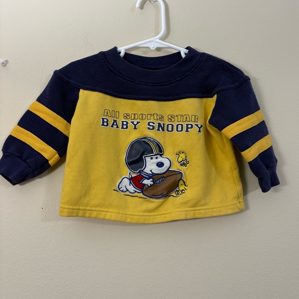 Vintage baby snoopy long sleeve sweater infant 12 month yellow blue football cl